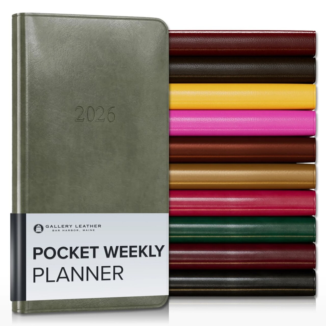 Gallery Leather Pocket Weekly and Monthly Planner 2026, Elegantly Bound Calendar Planner and Notebook with Stylish Gold-Gilded Page Edges, 12 Months - 6 x 3.25 "